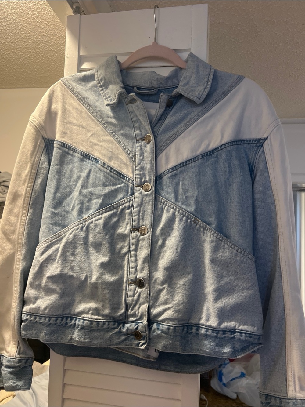 pistola Two-Tone Light Blue and Cream Denim Jacket